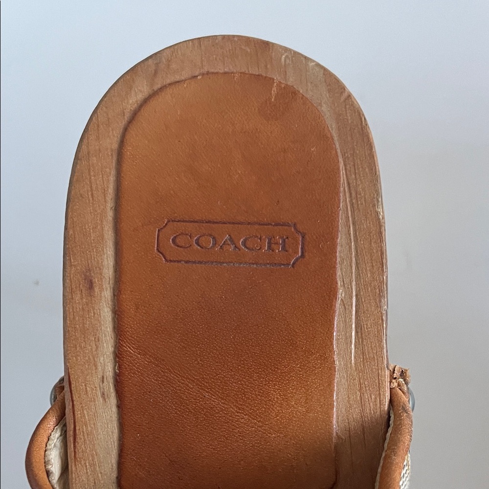 Coach Tan & Brown Signature Canvas Clog Heels - Picture 2 of 6